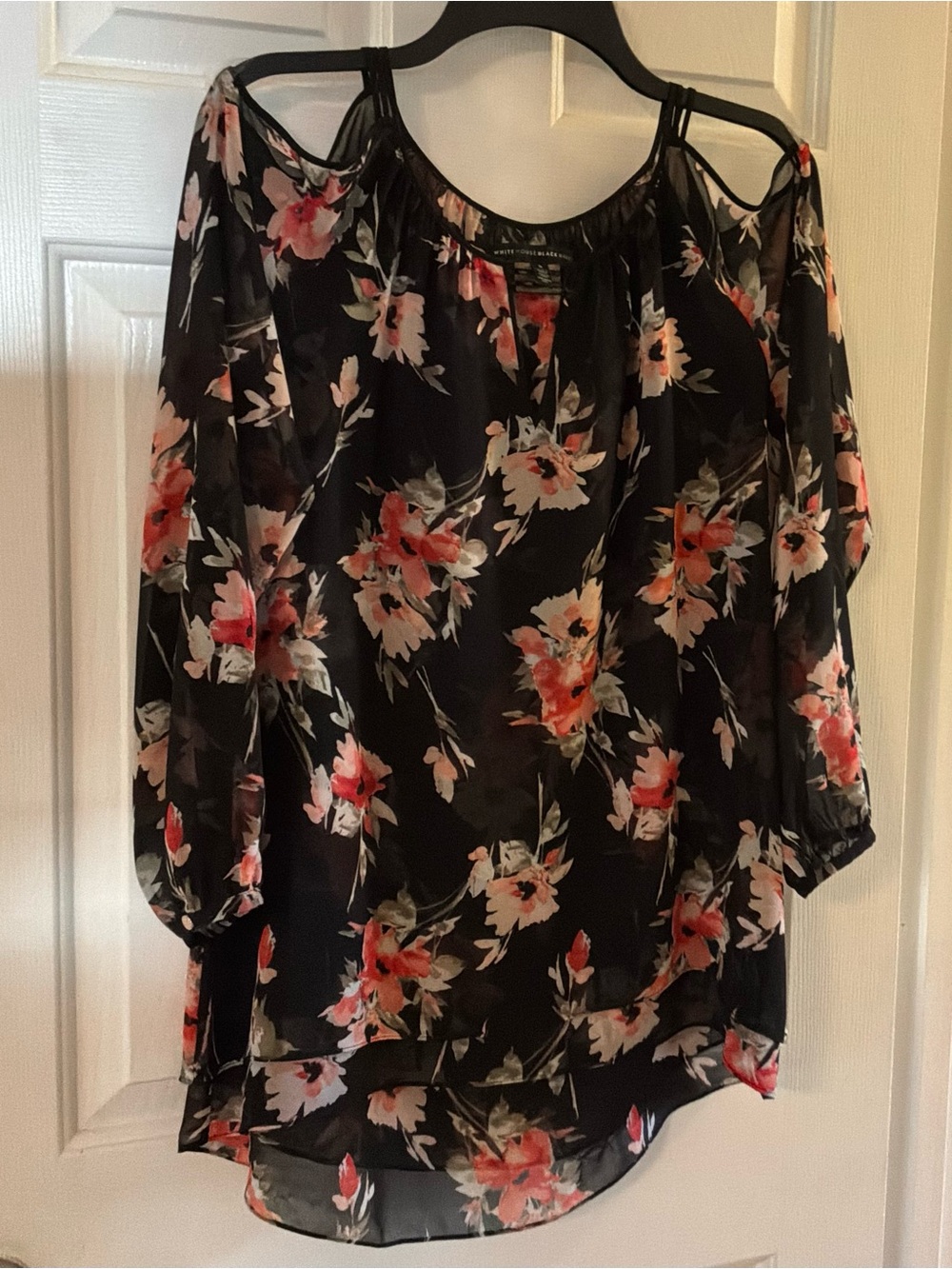 White House Black Market Black Floral Cold-Shoulder Blouse